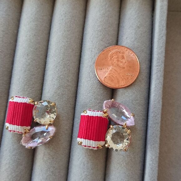 J. Crew Cluster stone earrings - clear, pink and red - Picture 2 of 8